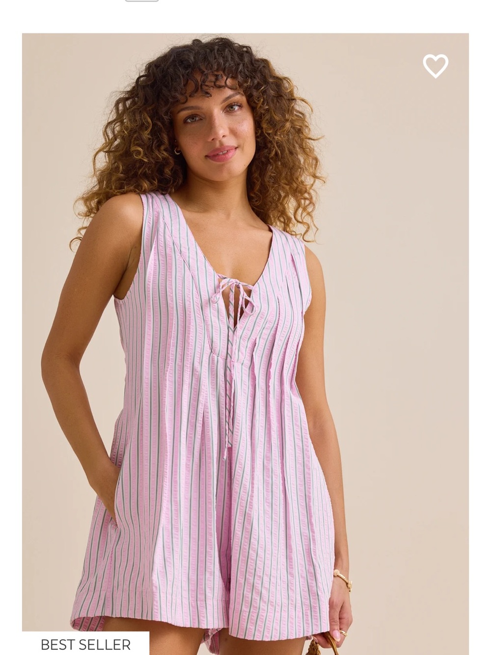 Altar'd State Pink & White Striped Sleeveless Tie-Front Romper